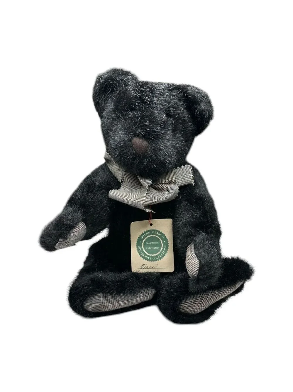 Boyds Bears The Archive Collection Black Teddy Bear #1364 Plaid Bow & Paws VTG